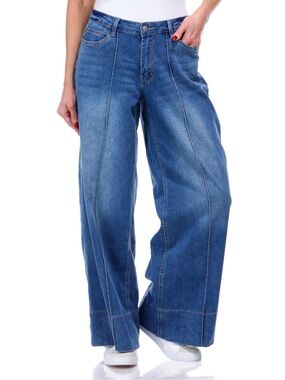 🔴 Madden Girl Wide-Leg Paneled Blue Denim Jeans